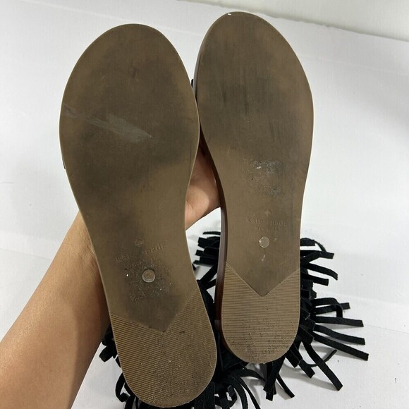 KATE SPADE ALEX Black Suede Zip Casual Fringe Flats‎ Sandals Size 8 - Picture 11 of 11